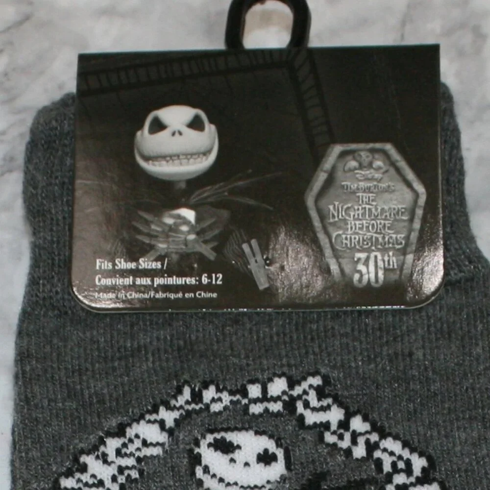NIGHTMARE BEFORE CHRISTMAS Socks Halloween Spooky Creepy Crew Unisex Grey